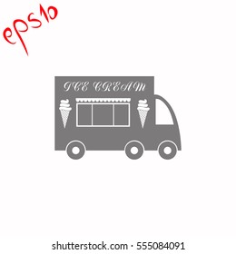 Truck with ice cream grey icon.