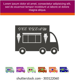 Truck with ice cream vector icon. 