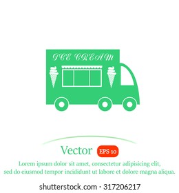 Truck with ice cream vector icon. 