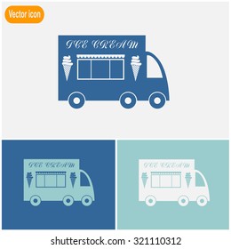 Truck with ice cream vector icon. 