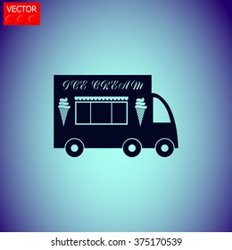 Truck with ice cream vector icon. 