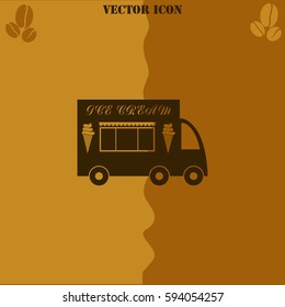 Truck with ice cream vector  icon Coffee symbol background.
