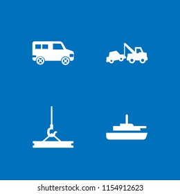 truck icon. 4 truck set with minibus, ship, breakdown and crane vector icons for web and mobile app