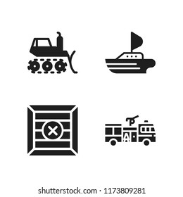 truck icon. 4 truck vector icons set. fire truck, shipping and bulldozer icons for web and design about truck theme
