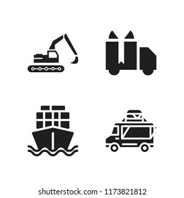 truck icon. 4 vector icons set. food truck, construction excavator and delivery icons for web and design about truck theme