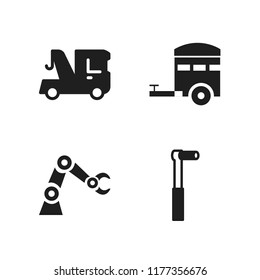 truck icon. 4 truck vector icons set. trailer icon, ratchet and crane icons for web and design about truck theme