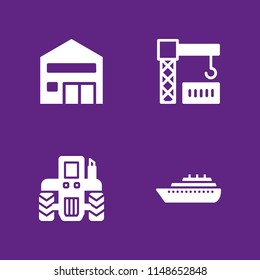 truck icon. 4 truck vectors with tractor, warehouse, crane and ship icons for web and mobile app
