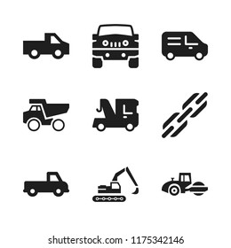 truck icon. 9 truck vector icons set. construction excavator, van and pickup truck icons for web and design about truck theme