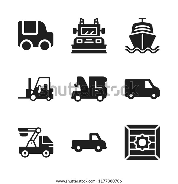 truck icon. 9\
truck vector icons set. delivery van, snowplow and shipping icons\
for web and design about truck\
theme