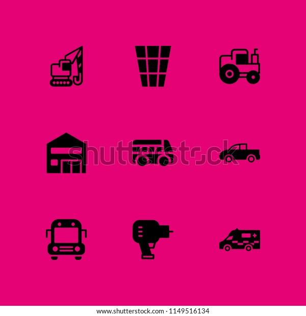 truck icon. 9 truck\
vectors with pickup truck, crane, driller and school bus icons for\
web and mobile app