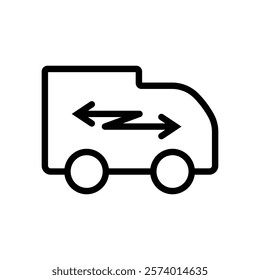 truck icon with arrow, simple flat style, illustration, logo sign symbol pictogram template, for ui or ux isolated on white for mobile app, editable	