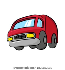 Truck icon. Beautiful red cartoon car. Front and side views. Colored contour silhouette. Vector flat graphic hand drawn illustration. The isolated object on a white background. Isolate.