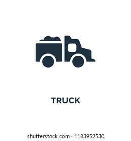 Truck icon. Black filled vector illustration. Truck symbol on white background. Can be used in web and mobile.