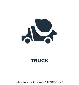 Truck icon. Black filled vector illustration. Truck symbol on white background. Can be used in web and mobile.