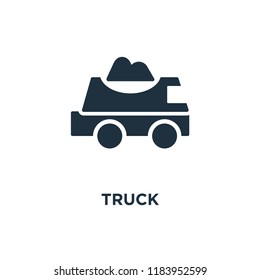 Truck icon. Black filled vector illustration. Truck symbol on white background. Can be used in web and mobile.