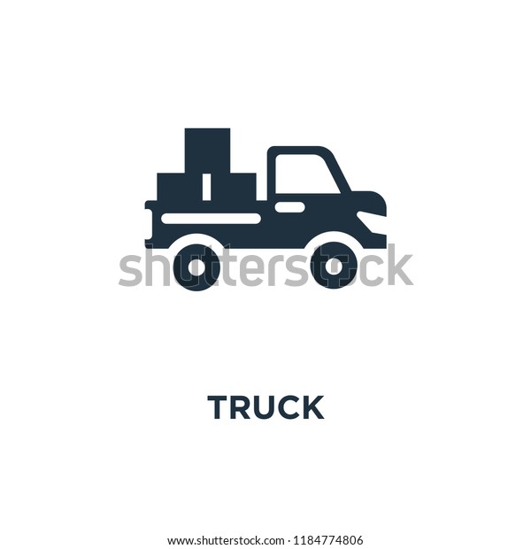 Truck icon.\
Black filled vector illustration. Truck symbol on white background.\
Can be used in web and\
mobile.
