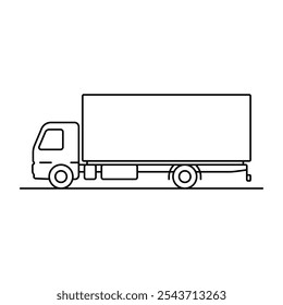 Truck icon. Black outline linear silhouette. Editable strokes. Side view. Vector simple flat graphic illustration. Isolated object on white background. Isolate.