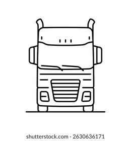 Truck icon. Black outline linear silhouette. Front view. Vector simple flat graphic illustration. Isolated object on white background. Isolate.