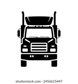 LKW-Symbol. Schwarze Silhouette. Vorderansicht. Vektorgrafik Einfache flache grafische Darstellung. Isoliertes Objekt auf weißem Hintergrund. Isolieren.