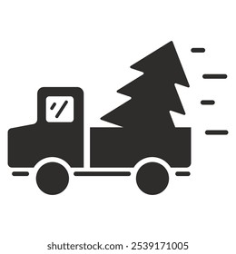 truck icon with christmas trees, car symbol, flat vector illustration on background 
