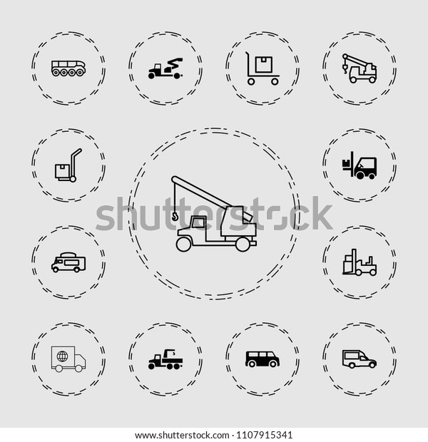 Truck icon. collection of 13 truck filled and\
outline icons such as forklift, van, cargo on cart. editable truck\
icons for web and\
mobile.