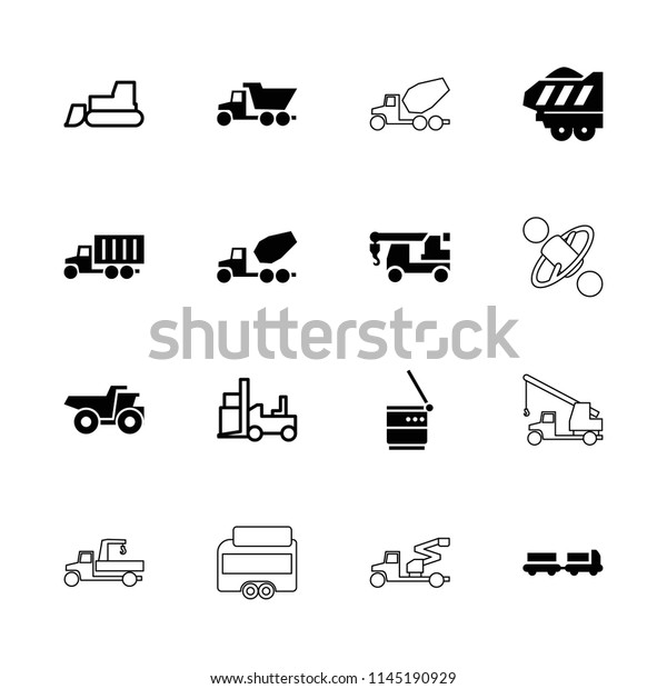 Truck icon. collection of\
16 truck filled and outline icons such as cargo trailer, tractor,\
forklift, concrete mixer, trash bin. editable truck icons for web\
and mobile.