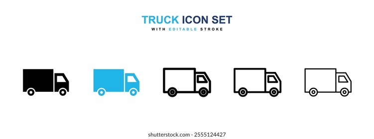 Truck icon collection in black and blue colors