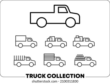 Truck icon collection isolated vector black transportation sign delivery express diferent charges illustration high quality shipping pickup car 