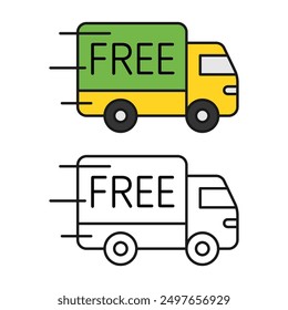 Truck icon with color and lines. Vector Illustration