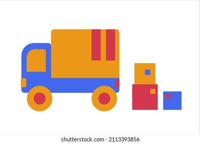 Truck icon and delivery concept. Bright vector and illustration. Moving from one house to another.