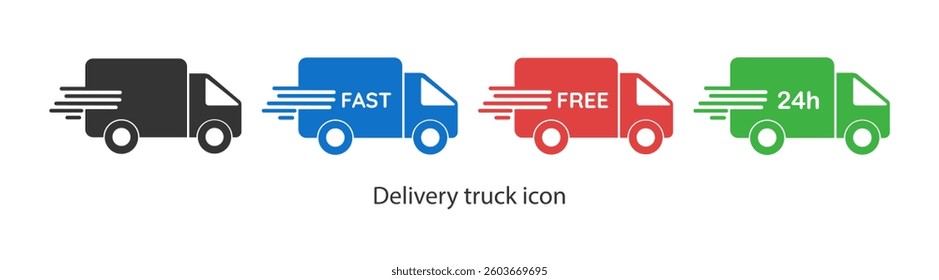 Truck icon delivery. Fast free delivery truck vector icon set. Courier icon, service truck icon symbol. Vector illustration