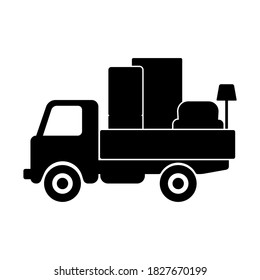 Truck Icon. Delivery And Transportation Of Furniture. Black Silhouette. Side View. Vector Flat Graphic Illustration. The Isolated Object On A White Background. Isolate.