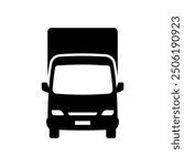 Truck icon. Delivery van. Black silhouette. Front view. Vector simple flat graphic illustration. Isolated object on white background. Isolate.