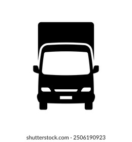 Truck icon. Delivery van. Black silhouette. Front view. Vector simple flat graphic illustration. Isolated object on white background. Isolate.