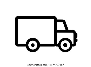 Truck icon. Design element for cargo transportation, delivery, travel, road signs. Delivery Van truck icon, minibus isolated on white background. Vector simple illustration.