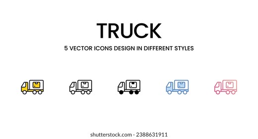 Truck Icon Design in Five style with Editable Stroke. Line, Solid, Flat Line, Duo Tone Color, and Color Gradient Line. Suitable for Web Page, Mobile App, UI, UX and GUI design.