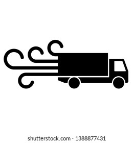Truck icon, fast delivery icon,  isolated truck with wind symbol behind, vector illustration.