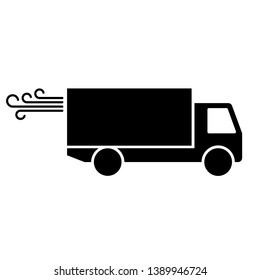 Truck icon, fast delivery icon,  isolated truck with wind symbol behind, vector illustration.