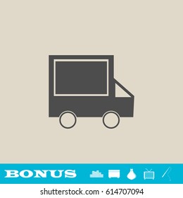 Truck icon flat. Grey pictogram on light background. Vector illustration symbol and bonus button real estate, ottoman, vase, tv, fishing rod