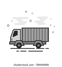 Truck icon in flat outlined grayscale style. Vector illustration.
