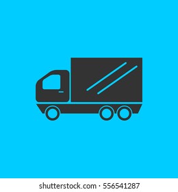 truck icon flat. Simple vector black pictogram on blue background
