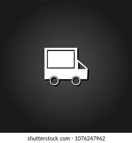 Truck icon flat. Simple White pictogram on black background with shadow. Vector illustration symbol