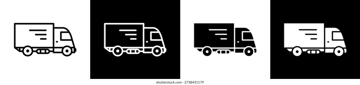 Truck Icon In Flat Version On Black And White Background