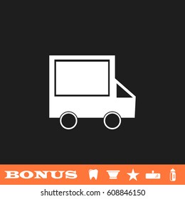 Truck icon flat. White pictogram on black background. Vector illustration symbol and bonus button tooth, vase, star, mirror, bottle