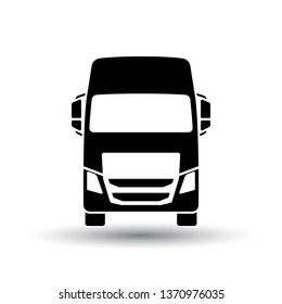 Truck icon front view. Black on White Background With Shadow. Vector Illustration.