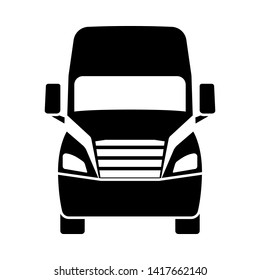 Truck Icon Front View. Black on White. Vector Illustration.