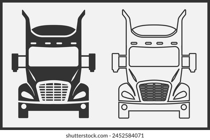 Truck icon front view. Black on White Background. Vector Illustration.