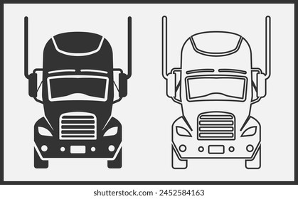 Truck icon front view. Black on White Background. Vector Illustration.