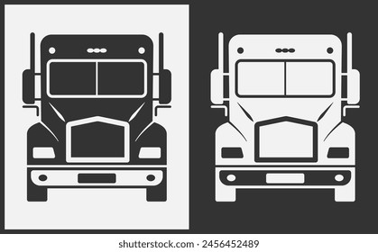 Truck icon front view. Black on White Background. Vector Illustration.