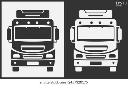 Truck icon front view. Black on White Background. Vector Illustration.